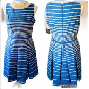 Just Taylor Blue and Tan Striped Sleeveless Dress